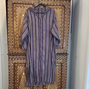 Moroccan Handmade Striped Hooded Kaftan Dress